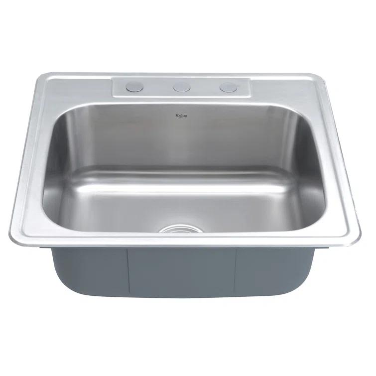 KRAUS 25 inch L Topmount Single Bowl 18 Gauge Stainless Steel Kitchen Sink with NoiseDefend Soundproofing