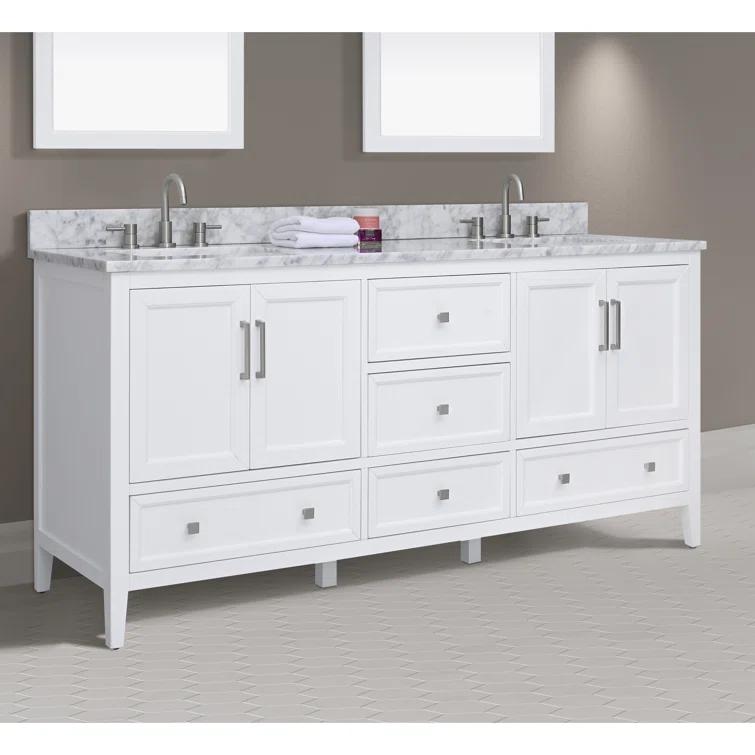 Gray Oak Double Vanity with Carrara White Marble Top