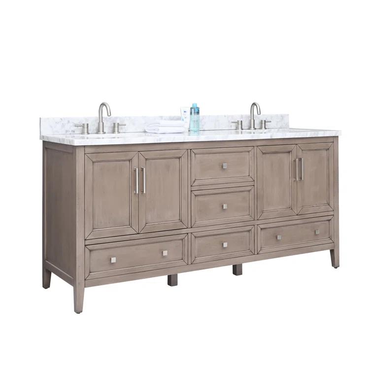 Gray Oak Double Vanity with Carrara White Marble Top