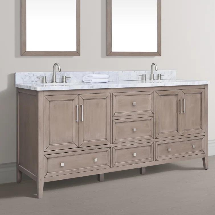 Gray Oak Double Vanity with Carrara White Marble Top