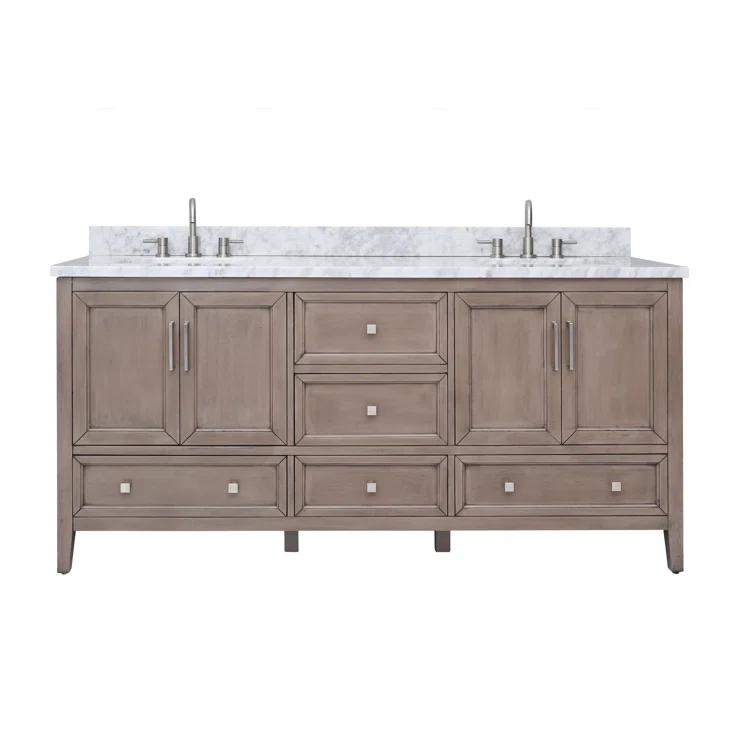 Gray Oak Double Vanity with Carrara White Marble Top