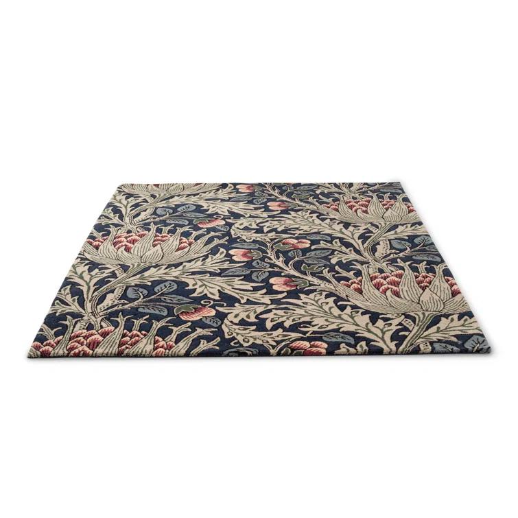 Hand-Tufted Wool and Viscose Floral Rug in Red and Blue