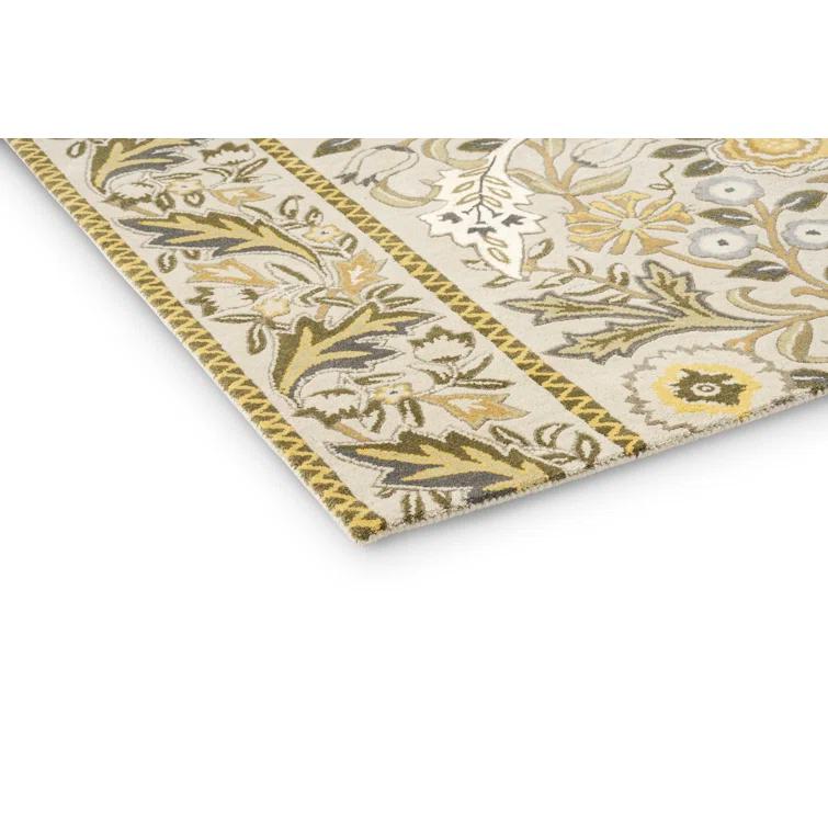 Beige and Mustard Hand-Tufted Wool Floral Rectangular Rug