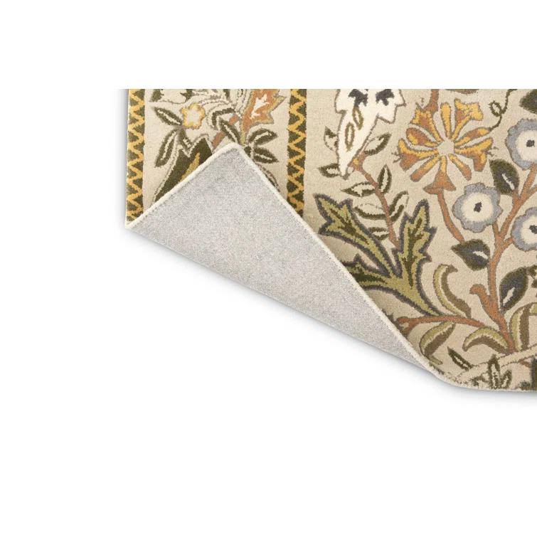 Beige and Mustard Hand-Tufted Wool Floral Rectangular Rug