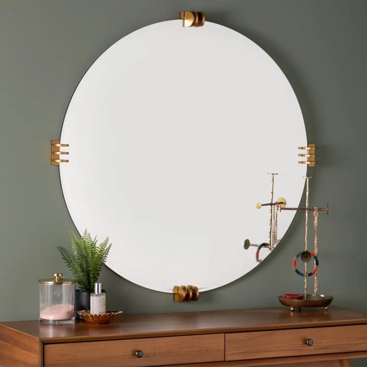 Aubrey 30" Round Frameless Gold Wall Mirror