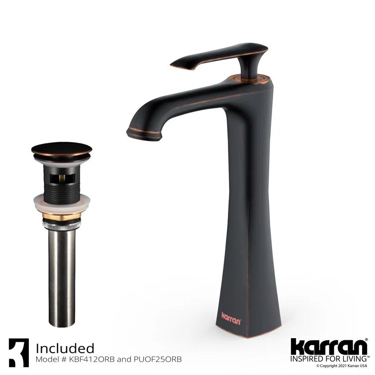 Karran Woodburn Single Handle Single Hole Vessel Bathroom Faucet With Matching Pop-up Drain