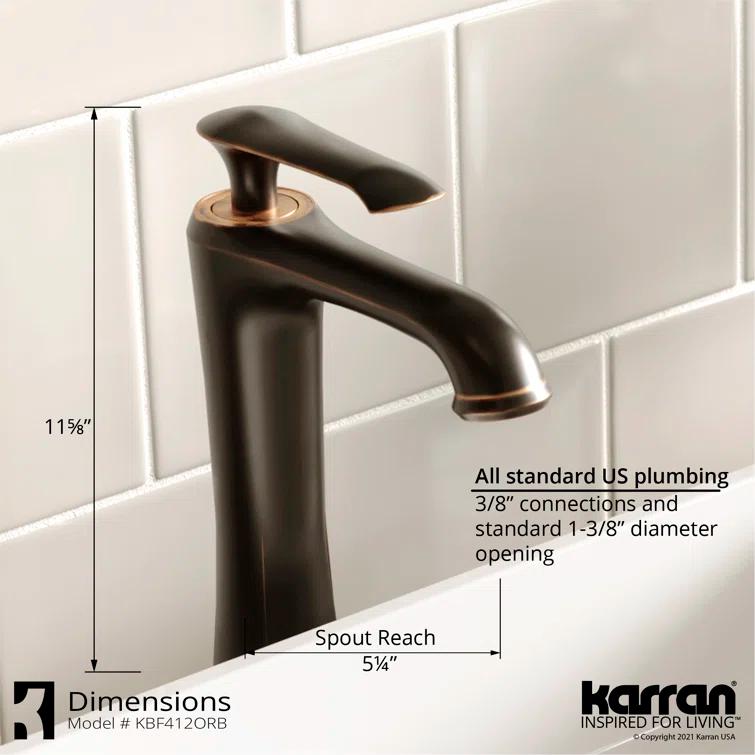 Karran Woodburn Single Handle Single Hole Vessel Bathroom Faucet With Matching Pop-up Drain