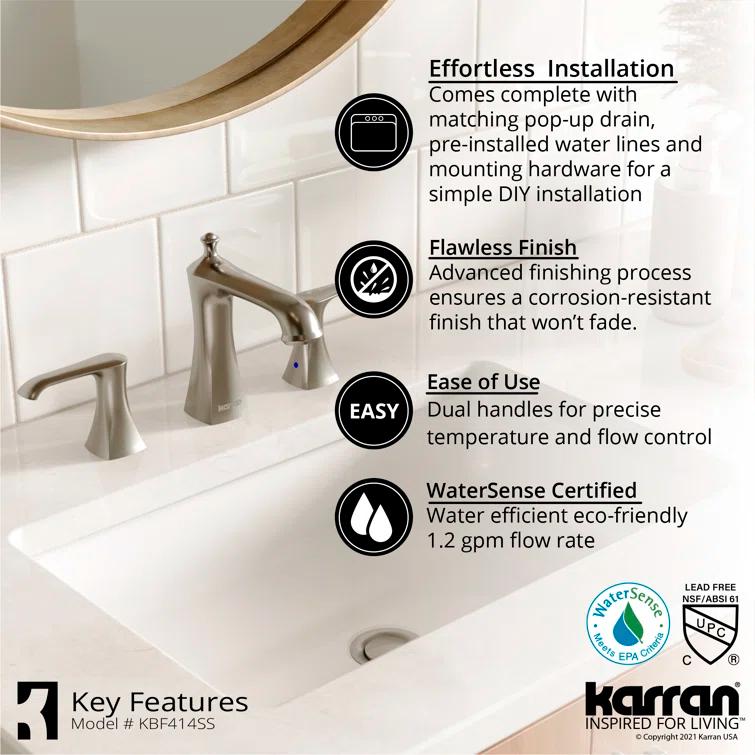Karran Woodburn 8 In. Widespread 2-Handle Bathroom Faucet With Matching Pop-up Drain