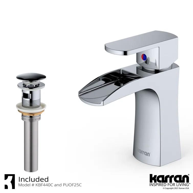 Karran Kassel Single Handle Single Hole Basin Bathroom Faucet With Matching Pop-up Drain