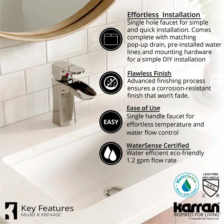 Karran Kassel Single Handle Single Hole Basin Bathroom Faucet With Matching Pop-up Drain