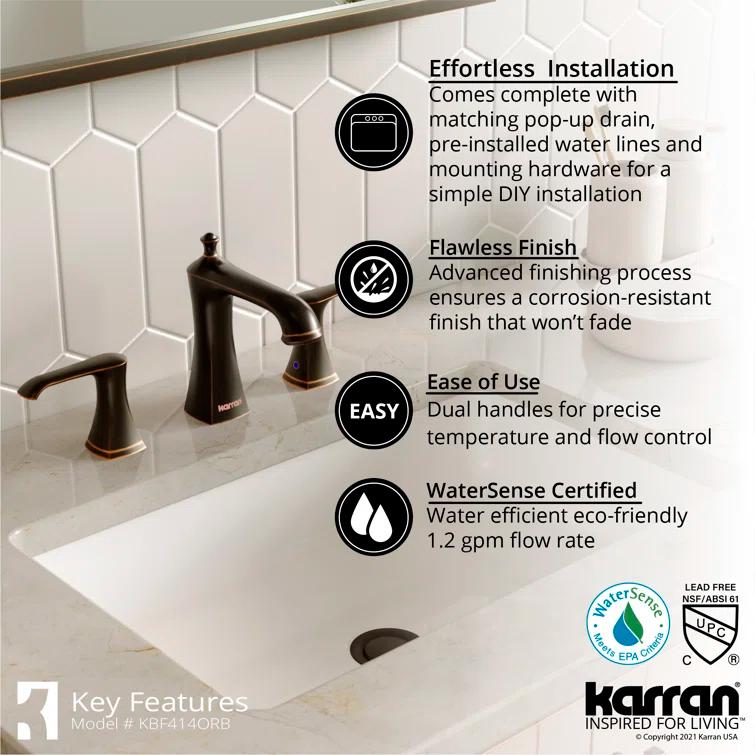 Karran Woodburn 8 In. Widespread 2-Handle Bathroom Faucet With Matching Pop-up Drain