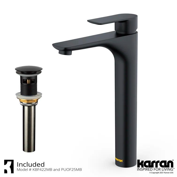 Karran Valera 16'' Vitreous China Vessel Bathroom Sink With Faucet and Drain in Matte Black