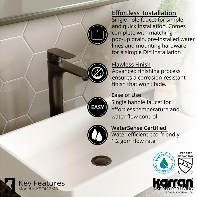 Karran Valera 16'' Vitreous China Vessel Bathroom Sink With Faucet and Drain in Matte Black