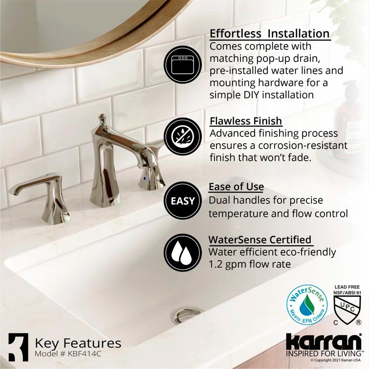 Karran Woodburn 8 In. Widespread 2-Handle Bathroom Faucet With Matching Pop-up Drain