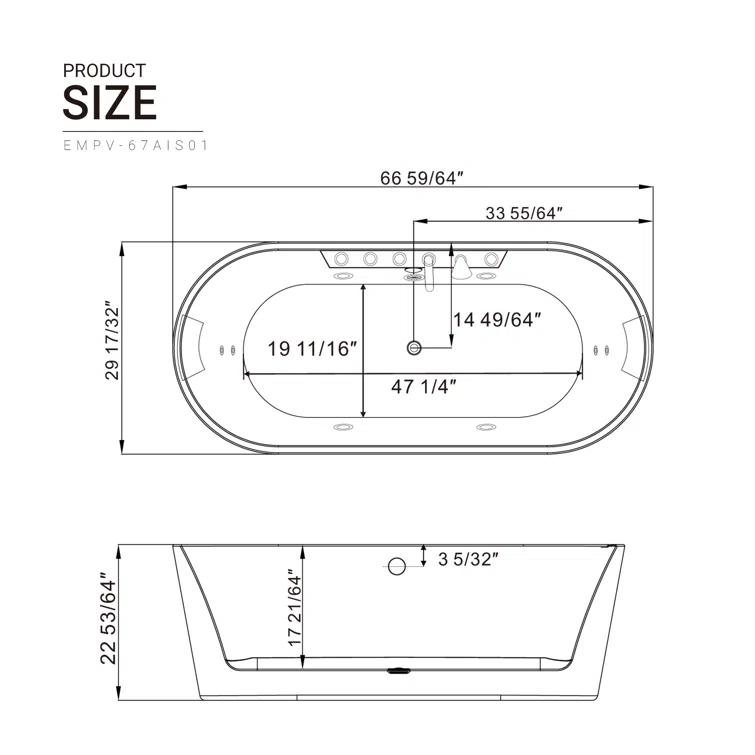 Empava EMP-67AIS01 67'' x 28.7'' Freestanding Whirlpool Plastic / Acrylic Bathtub with Faucet