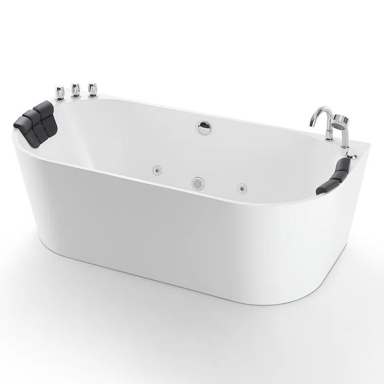 Empava EMP-67AIS07 67'' x 33.5'' Freestanding Whirlpool Plastic / Acrylic Bathtub with Faucet