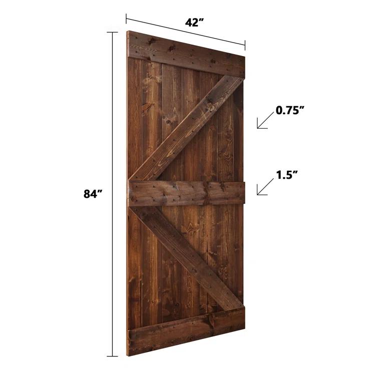Paneled Wood and Metal K Series DIY Knotty Barn Door with Installation Hardware Kit