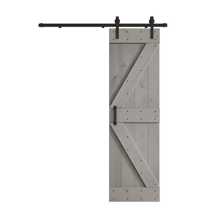 Paneled Wood and Metal K Series DIY Knotty Barn Door with Installation Hardware Kit