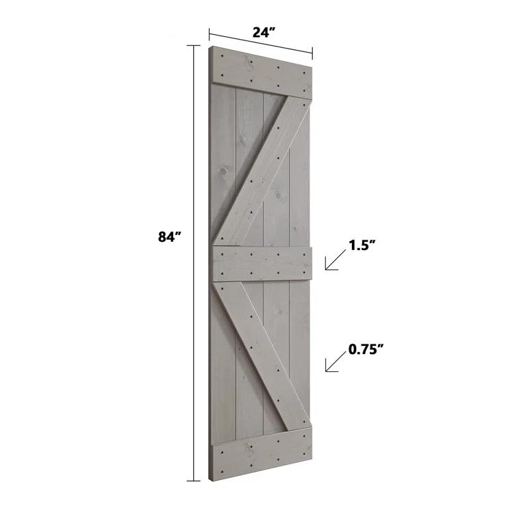 Paneled Wood and Metal K Series DIY Knotty Barn Door with Installation Hardware Kit