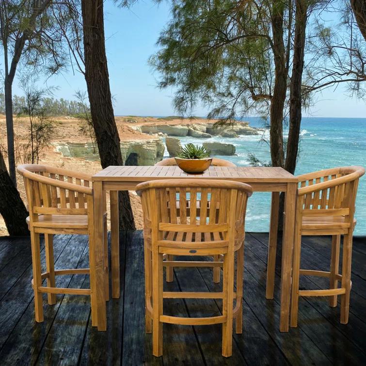 Chic Teak Amily 4 - Person Teak Wood Patio Dining Set with Rectangular Table