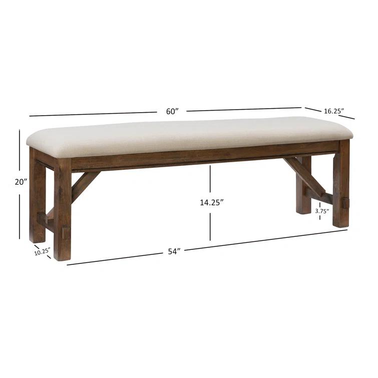 Gigi 60" Solid Wood and Upholstered Farmhouse Dining Bench