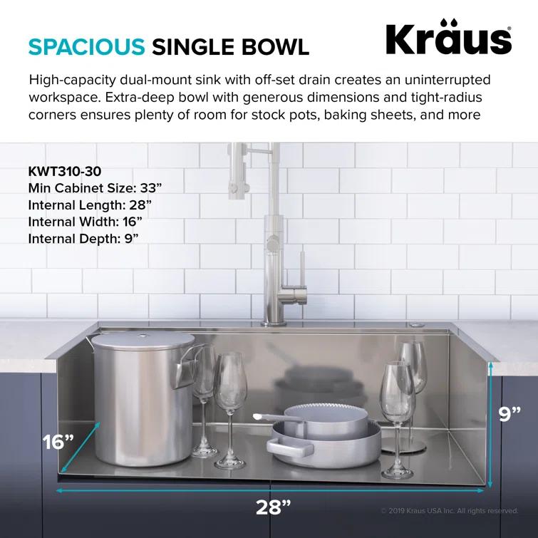 Kraus KWT310-30-100-75MB Kore 30" L x 19" W Drop-in Kitchen Sink with Accessories