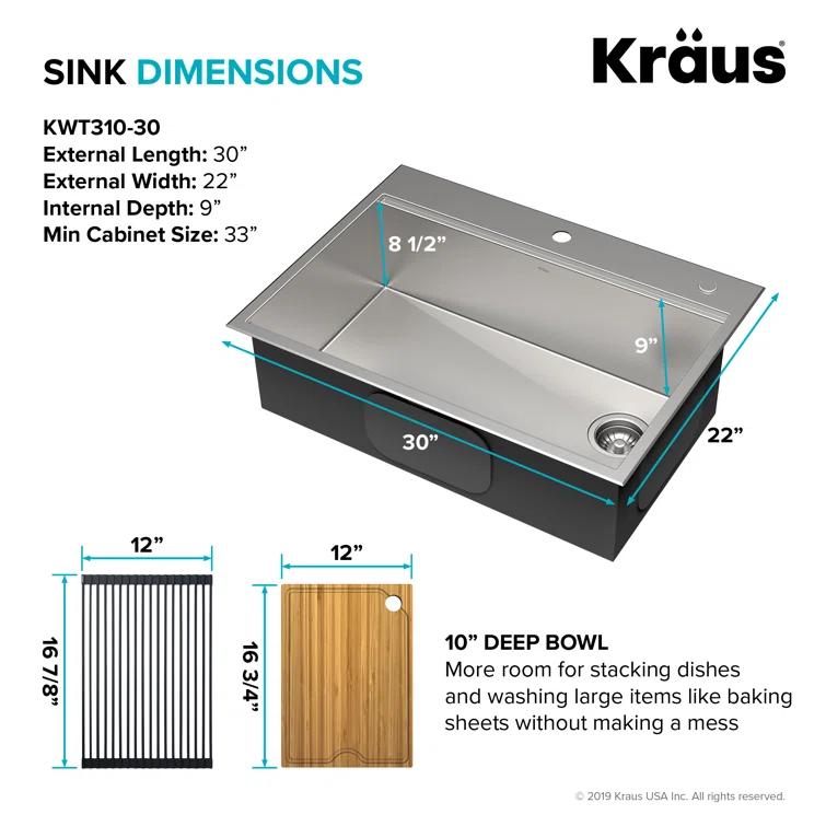 Kraus KWT310-30-100-75MB Kore 30" L x 19" W Drop-in Kitchen Sink with Accessories