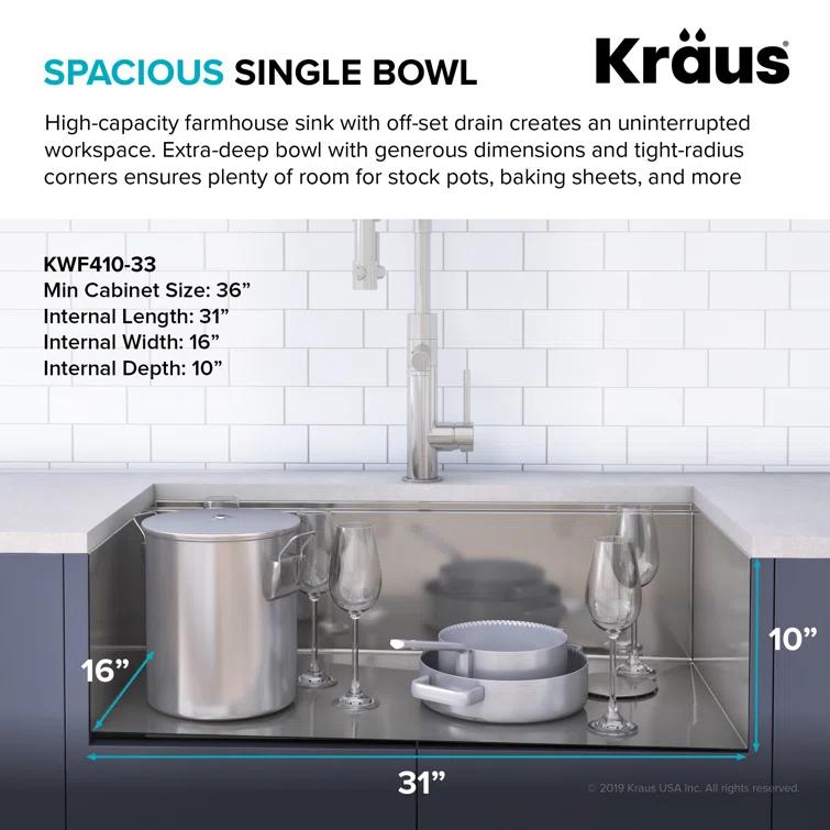 Kraus KWF410-33-100-75MB Kore 33" L x 20" W Drop-in Kitchen Sink with Accessories