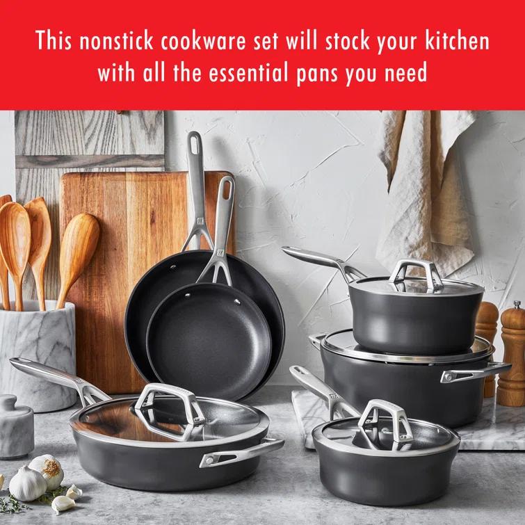 ZWILLING Motion Nonstick Hard-Anodized 10-Piece Cookware Set in Grey, Dutch Oven, Fry pan, Saucepan
