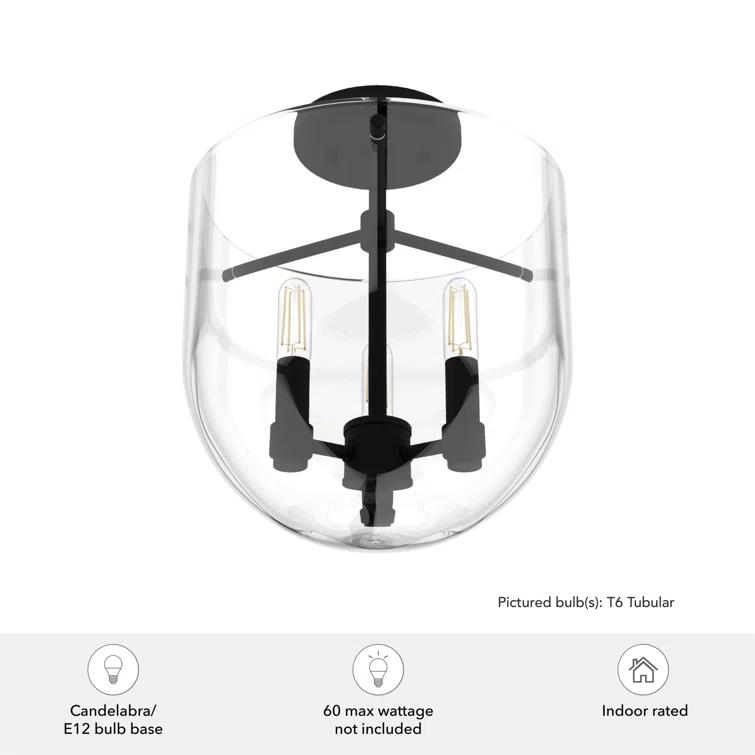 Hunter Sacha Natural Iron 3 Light Flush Mount Ceiling Light Fixture