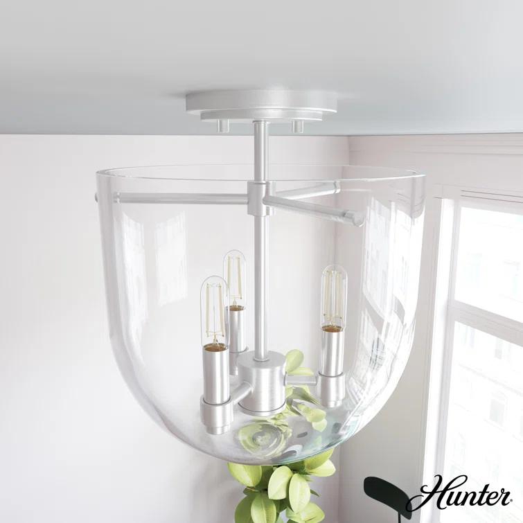 Hunter Sacha Natural Iron 3 Light Flush Mount Ceiling Light Fixture