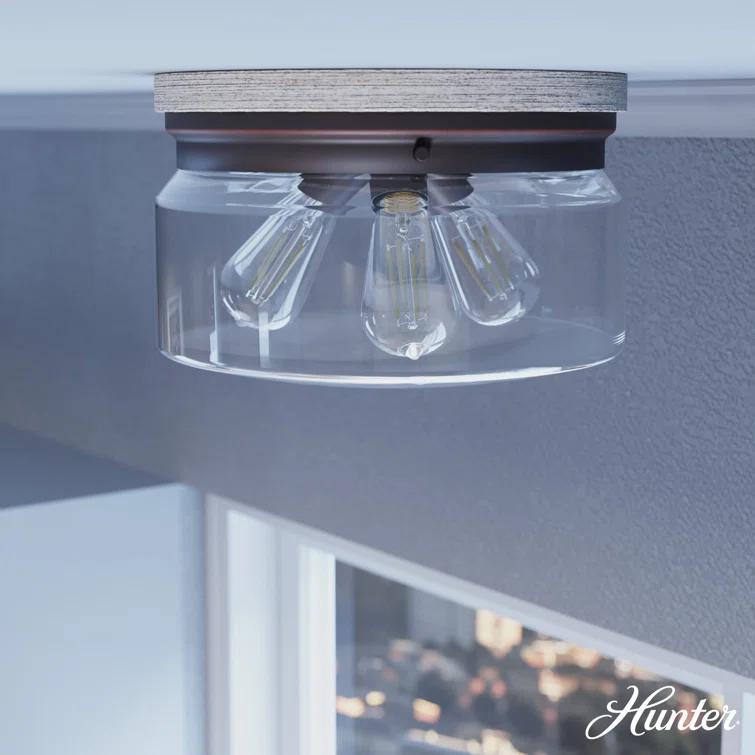 Hunter Fan Hunter Devon Park Onyx Bengal And Barnwood 3 Light Flush Mount Ceiling Light Fixture