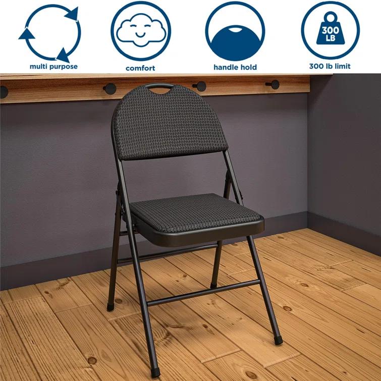 COSCO COSCO Commercial XL Comfort Fabric Padded Metal Folding Chair, Triple Braced (Set of 4)