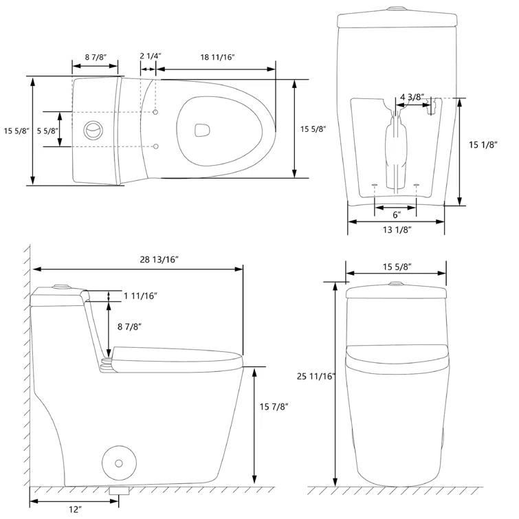 Greta Tornado Powerful Flush One-Piece Toilet, 1.28 GPF Elongated Floor Mounted