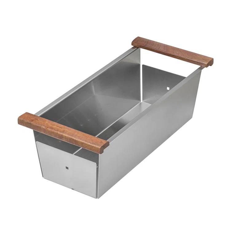 Ruvati Workstation Sink Replacement Colander Stainless Steel with Wooden Handles