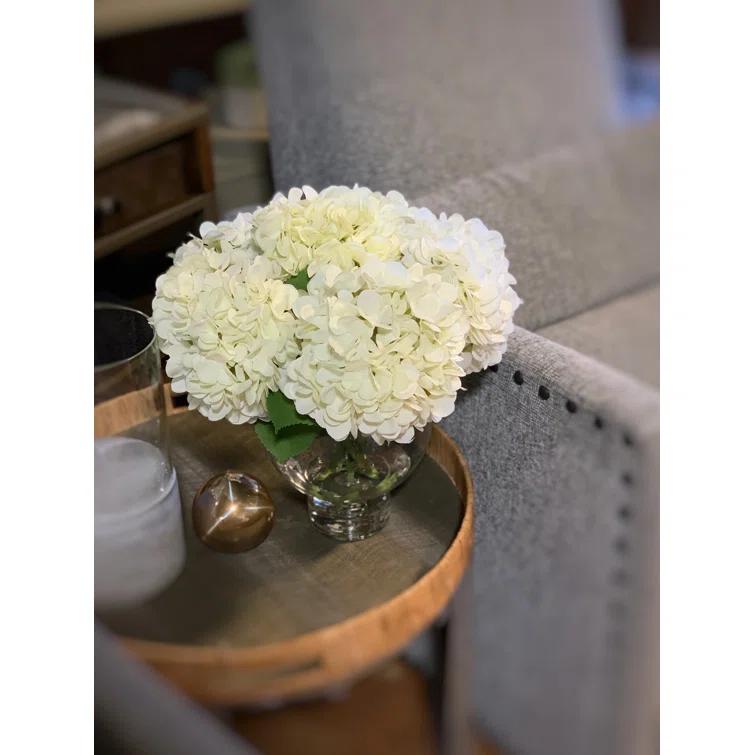 White Polysilk Hydrangea Bouquet in Glass Vase