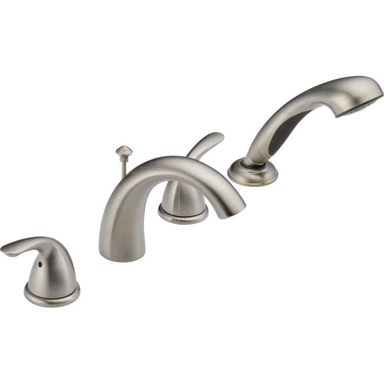 Classic Double Handle Deck Mounted Roman Tub Faucet Trim with Handshower