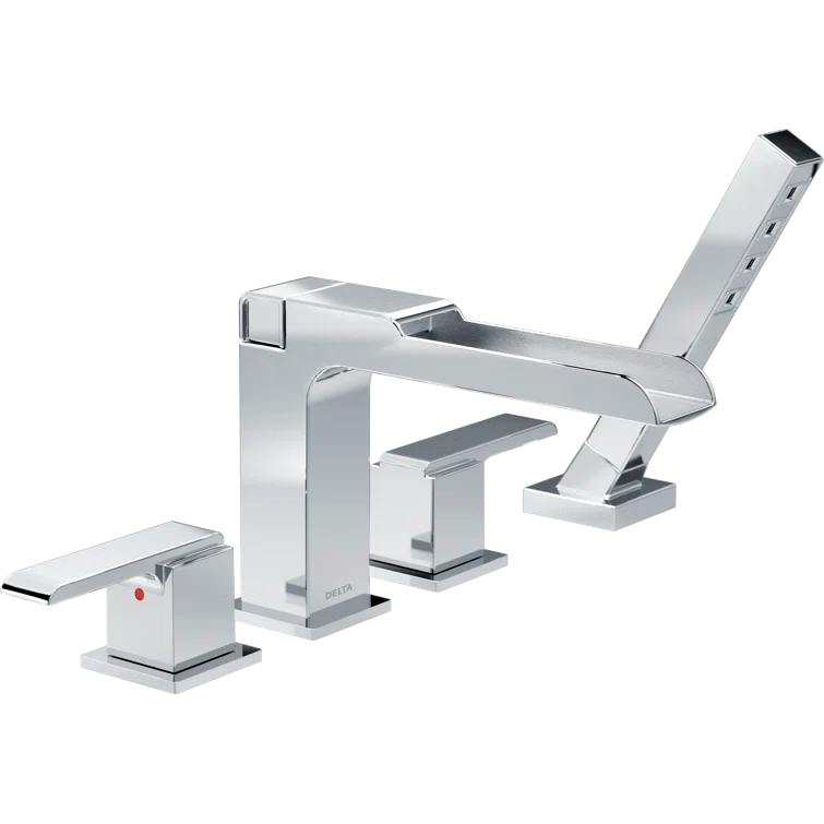 Ara Double Handle Deck Mounted Roman Tub Faucet Trim with Handshower