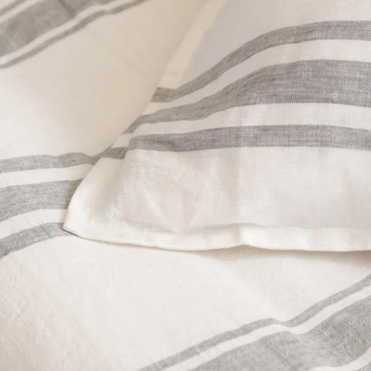 Jackson Linen Duvet by Pom Pom at Home - Cream and Gray / Queen