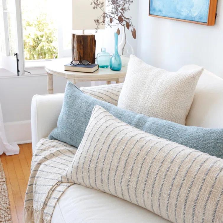 Jojo Cotton Oversized Throw by Pom Pom at Home - Ivory and Blue Grey