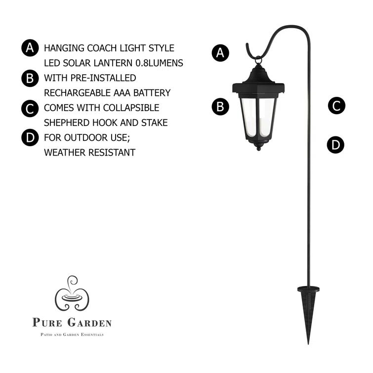 Pure Garden 2-pieces Waterproof LED Solar Lanterns with Shepherd Hooks (Set of 2)