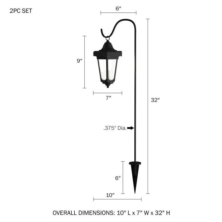 Pure Garden 2-pieces Waterproof LED Solar Lanterns with Shepherd Hooks (Set of 2)
