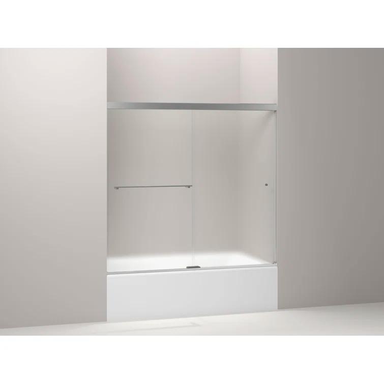 Bright Polished Silver Frameless Sliding Bath Door with Frosted Glass