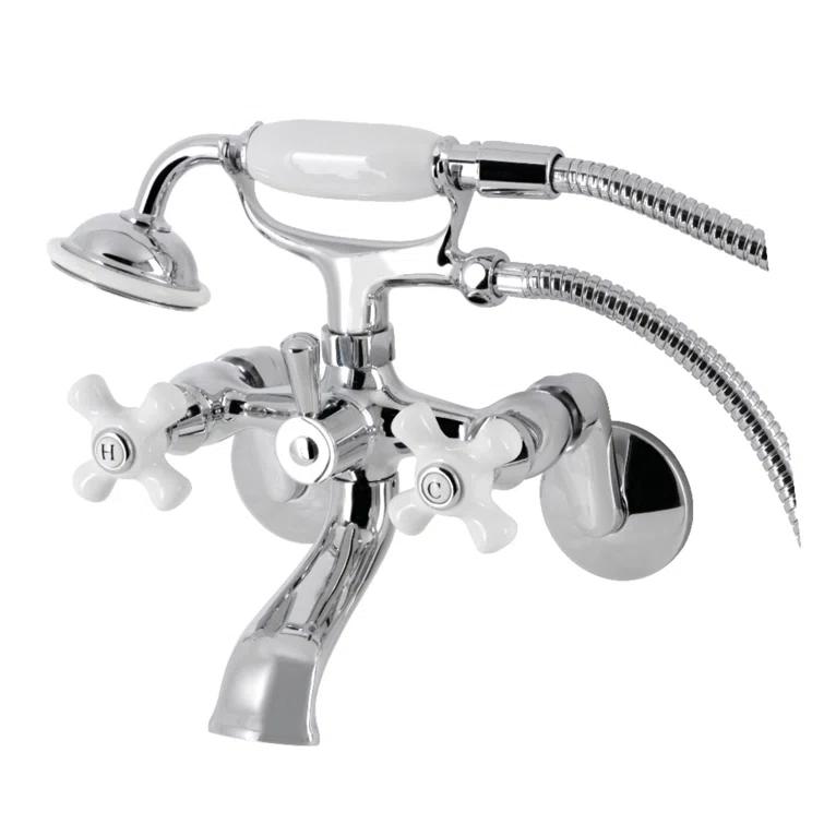 Kingston Brass KS266PXC Kingston Brass Kingston Three-Handle 2-Hole Wall Mount Clawfoot Tub Faucet with Hand Shower