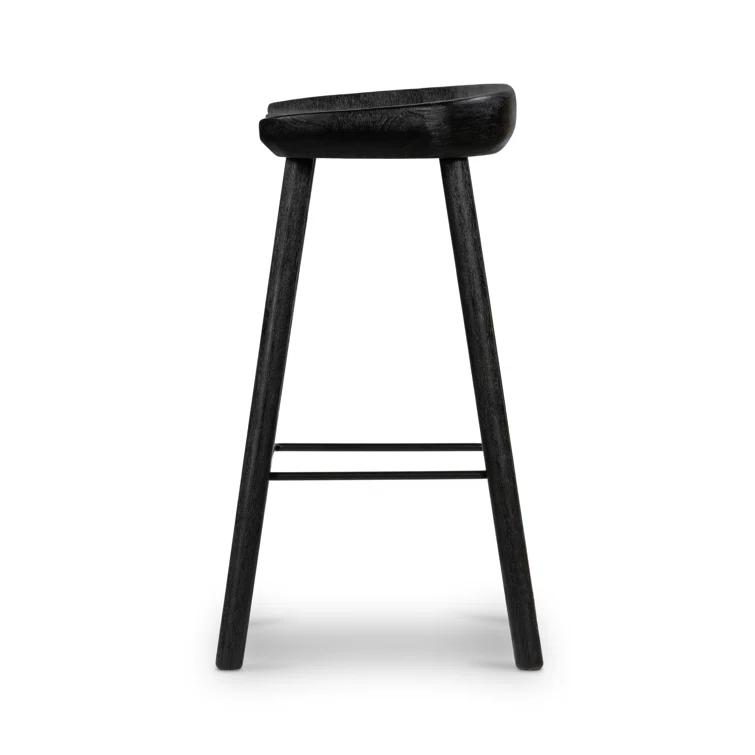 Contemporary Matte Black Solid Wood & Iron Bar Stool