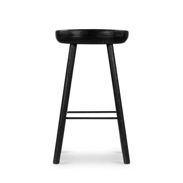 Contemporary Matte Black Solid Wood & Iron Bar Stool