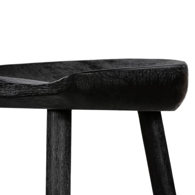 Contemporary Matte Black Solid Wood & Iron Counter Stool