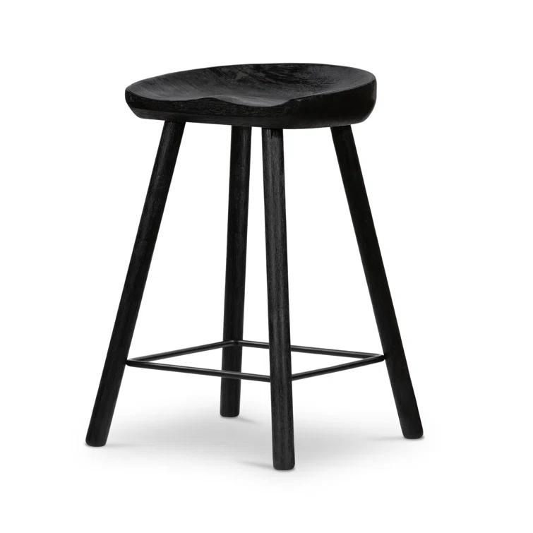Contemporary Matte Black Solid Wood & Iron Counter Stool