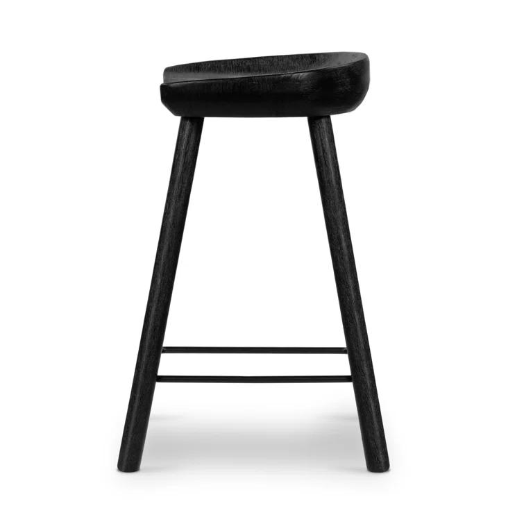 Contemporary Matte Black Solid Wood & Iron Counter Stool