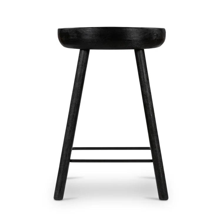 Contemporary Matte Black Solid Wood & Iron Counter Stool